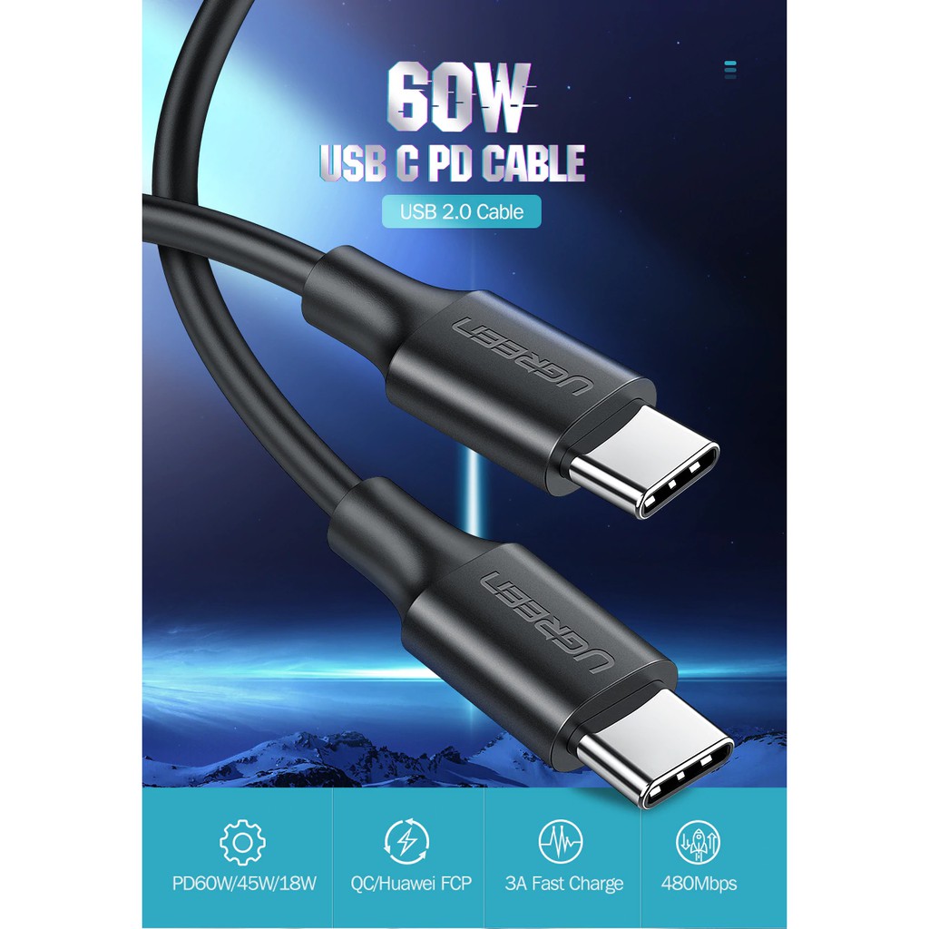 Dây cáp USB 2.0 Type-C sang Type-C Ugreen 0.5M/1M/1.5M cho Apple/Samsung/Huawei/Google/Dell/LG | BigBuy360 - bigbuy360.vn