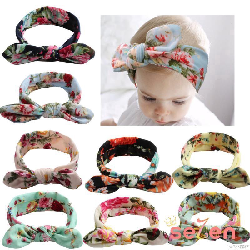 Băng Đô Tai Thỏ In Hoa Cho Bé Gái Se7en