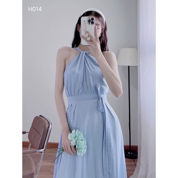 Đầm cổ yếm xoắn ngực dây eo Susan BT128