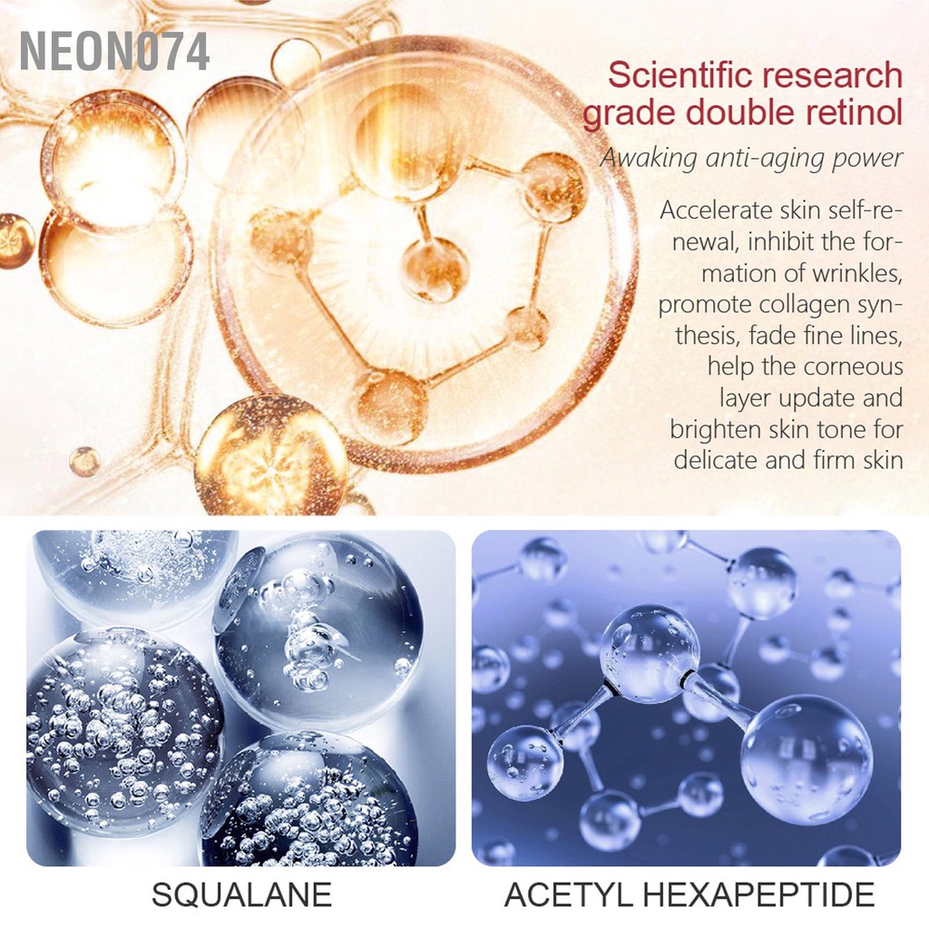 Neon074 Vibrant Glamour Retinol Anti Aging Facial Serum Fine Lines Fading Repairing Face 30ml