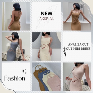 Đầm maxi dài 2 dây khoét eo cột cổ Analisa Cut Out Midi Dress vải cao cấp co dãn LOVEKIUTEE