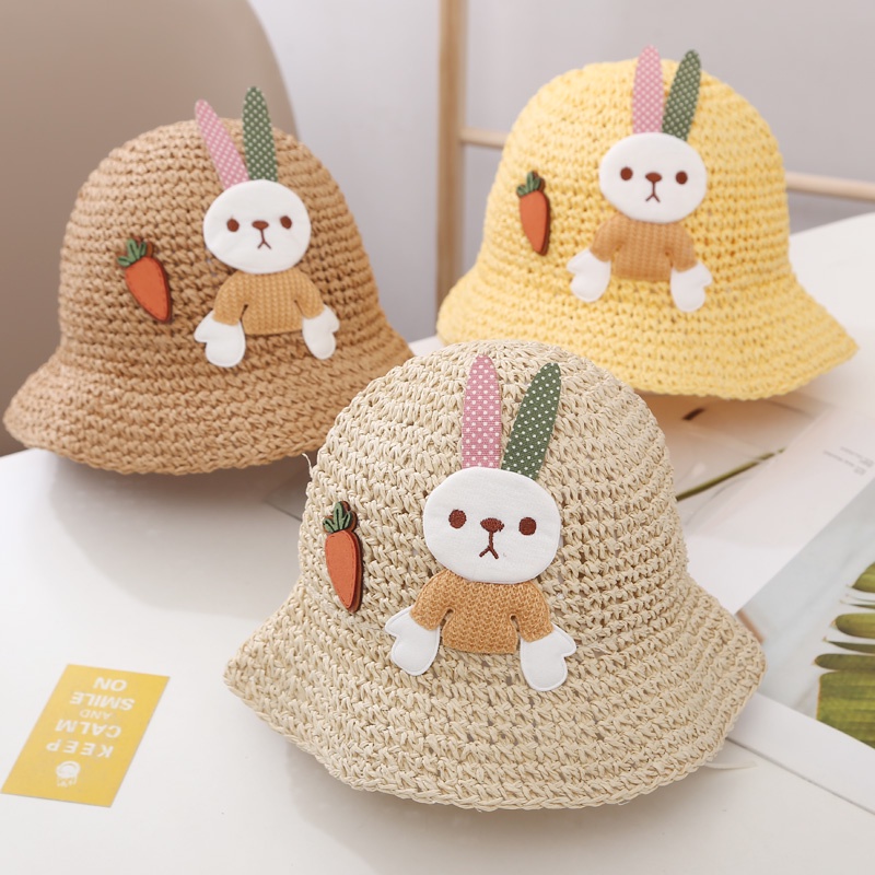 Mũ Cói Hàn Quốc Cho Bé Gái Từ 3 Đến 8 Tuổi Hoạ Tiết Thỏ Hàng Loại 1 - Cam Baby Shop