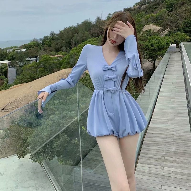 Bán Chạy!F &amp; X Bộ Áo Liền Quần Cổ Chữ V Thắt Nơ Phong Cách Hàn Quốc Thời Trang Mùa Hè Dành Cho Nữ 2022
