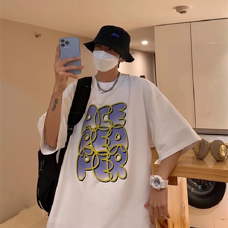 Áo Thun Tay Ngắn Dáng Rộng In Chữ Phong Cách Hip Hop Hàn Quốc Thời Trang Mùa Hè Cho Nam Và Nữ size M-5XL