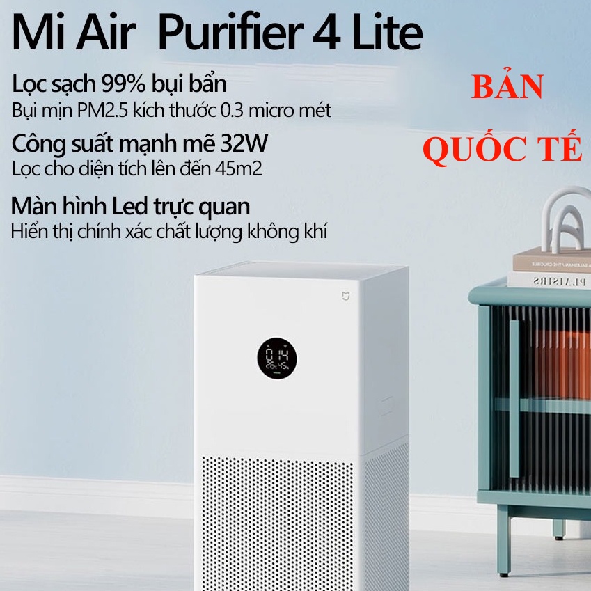 Máy lọc không khí Xiaomi Smart Air Purifier 4 lite lõi lọc HEPA lọc 99.7% bụi mịn PM2.5 BẢN QUỐC TẾ