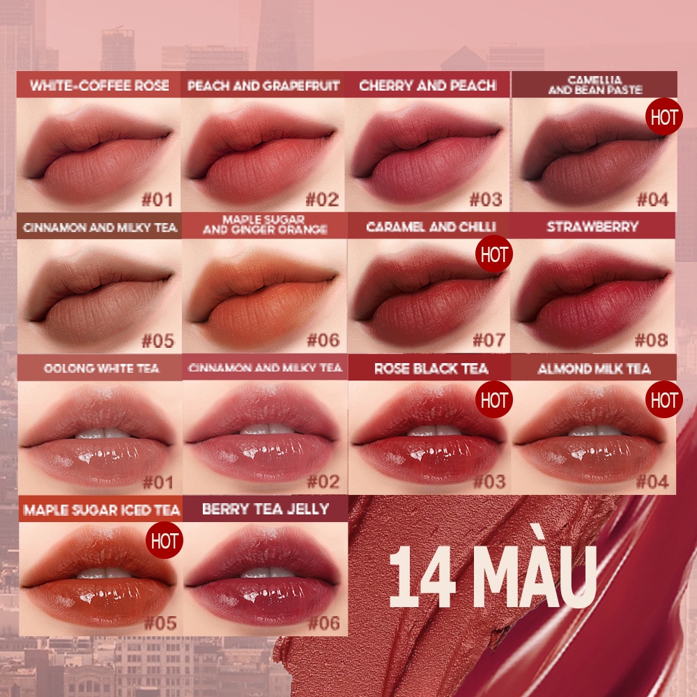 Son kem lì O.TWO.O Mờ & Bóng Màu Nhung Sương Lì Lip Tint Cosmetics 3g