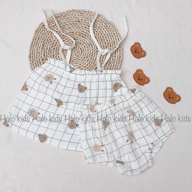 Bộ 2 dây quần bí chất liệu xô muslin cao cấp cho bé gái ( hàng thiết kế cao cấp)