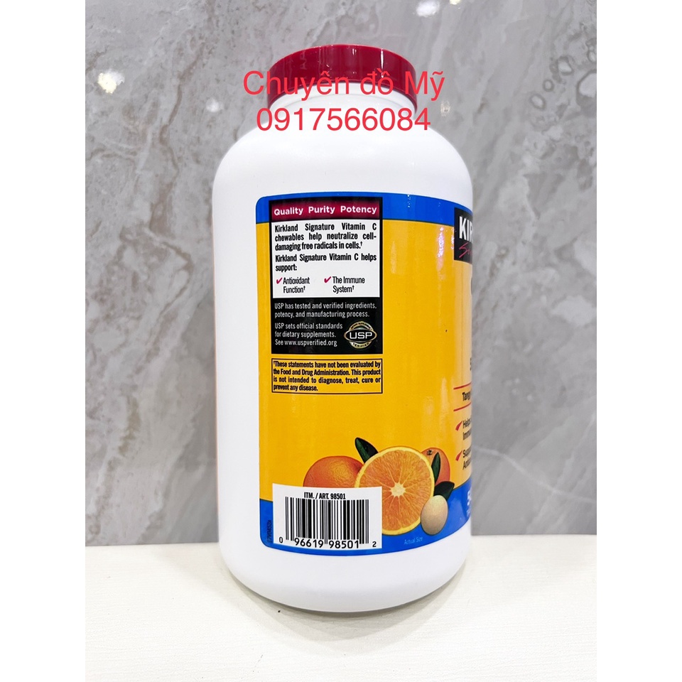 Date T1/2024_ Viên Nhai Vitamin C 500mg Kirkland Signature 500 Viên của Mỹ