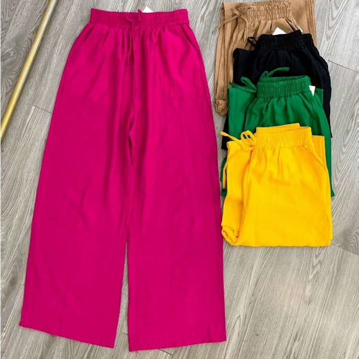 Quần đũi nữ culottes ống suông dài cạp chun mặc đi biển chơi