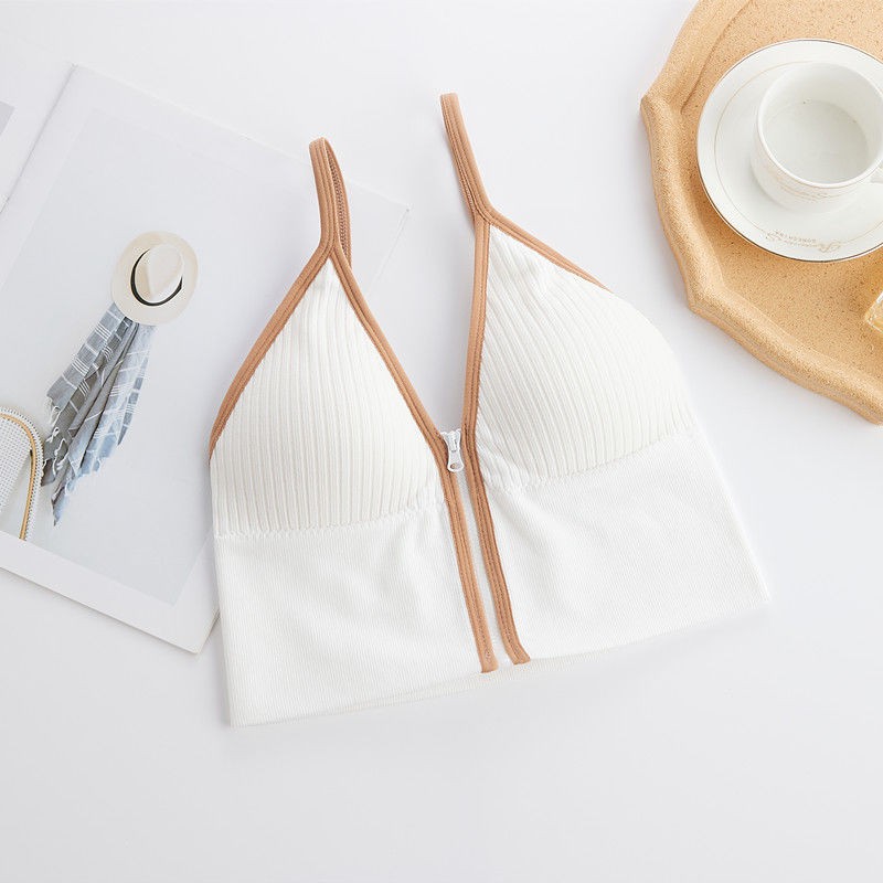 Áo Bra Gân Nữ Cá Tính 2 Dây Cỗ V Khóa Kéo Trước, 20270 Áo Croptop Đẹp Cotton Mềm Mịn