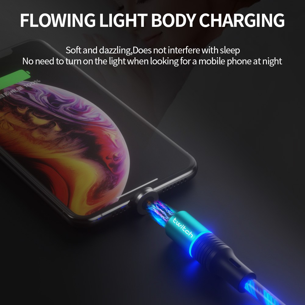 Cáp sạc Twitch từ tính có đèn led dành cho Iphone Samsung Huawei Xiaomi 1m / 1.5m tùy chọn