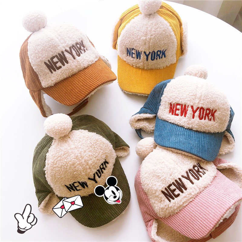 Mũ Lưỡi Trai Lông Cừu Thêu Chữ Thời Trang Giữ Ấm Cho Bé