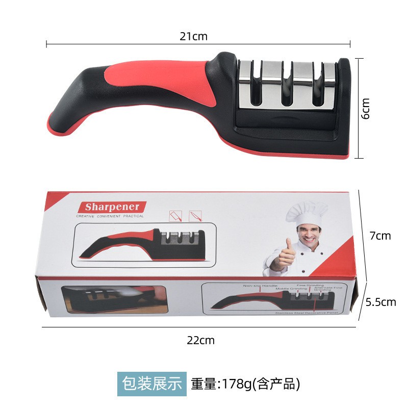 Dụng cụ mài dao kéo cầm tay 3 rãnh chất liệu thép không gỉ thiết kế an toàn, tiện dụng