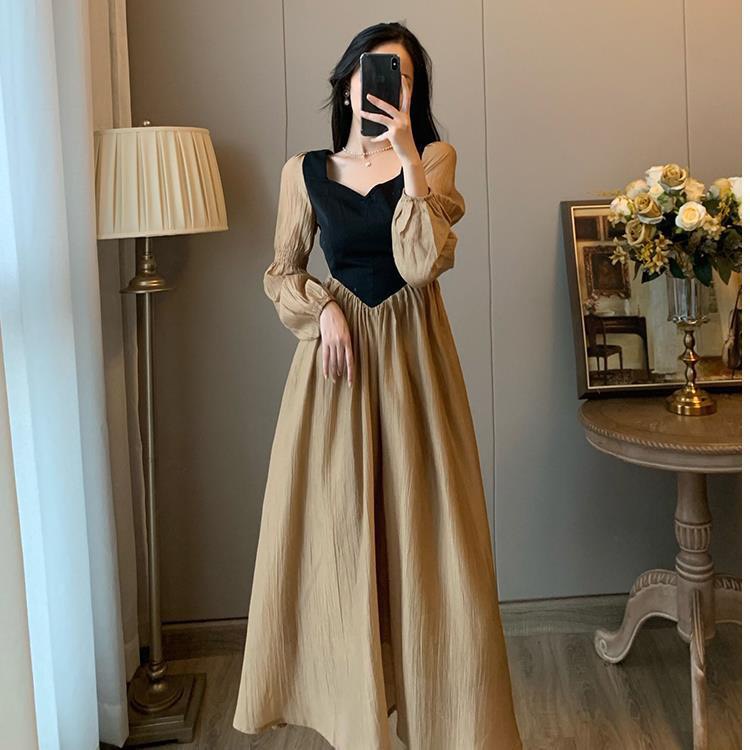 Váy đầm cổ vuông tay dài cực sang phong cách Hàn Quốc MS411