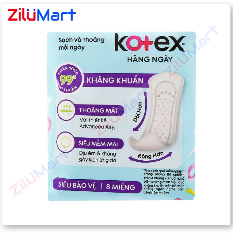 Băng vệ sinh hàng ngày Kotex siêu mềm siêu bảo vệ 8 miếng