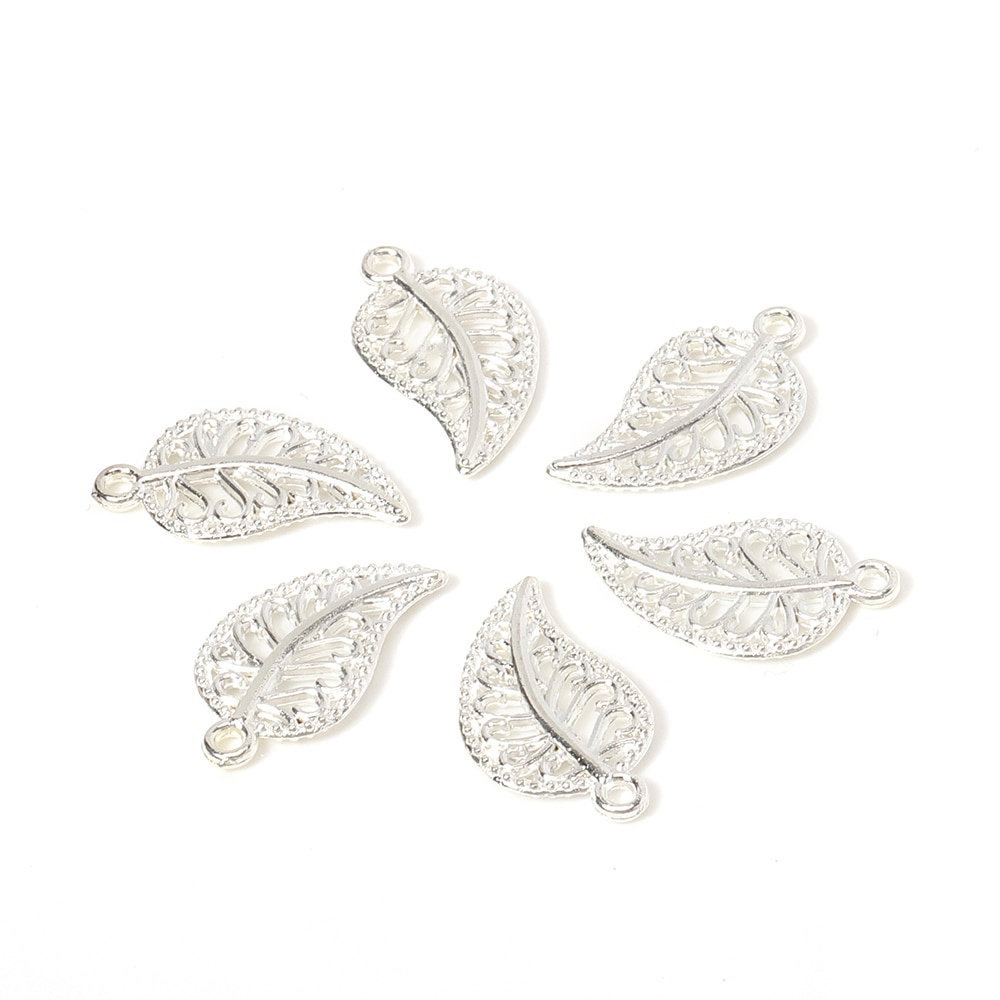 Bộ 50 Mặt Vòng cổ / Vòng Tay / Lắc Chân Hình Lá Cây Bằng Kim Loại 17x9mm