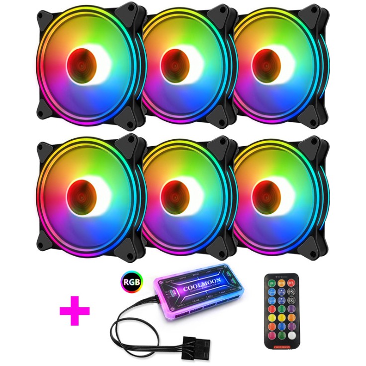 [Mã 253ELSALE hoàn 7% đơn 300K] Bộ 6 Quạt Tản Nhiệt, Fan Case Coolmoon M1 Led RGB 16 Triệu Màu - Kèm Hub + Remote