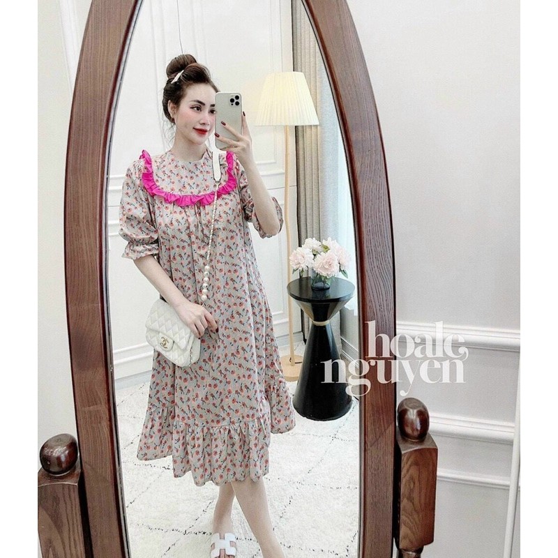 Váy Hoa VinTage Hoa Chân Bèo Phối Viền Cổ From To | BigBuy360 - bigbuy360.vn