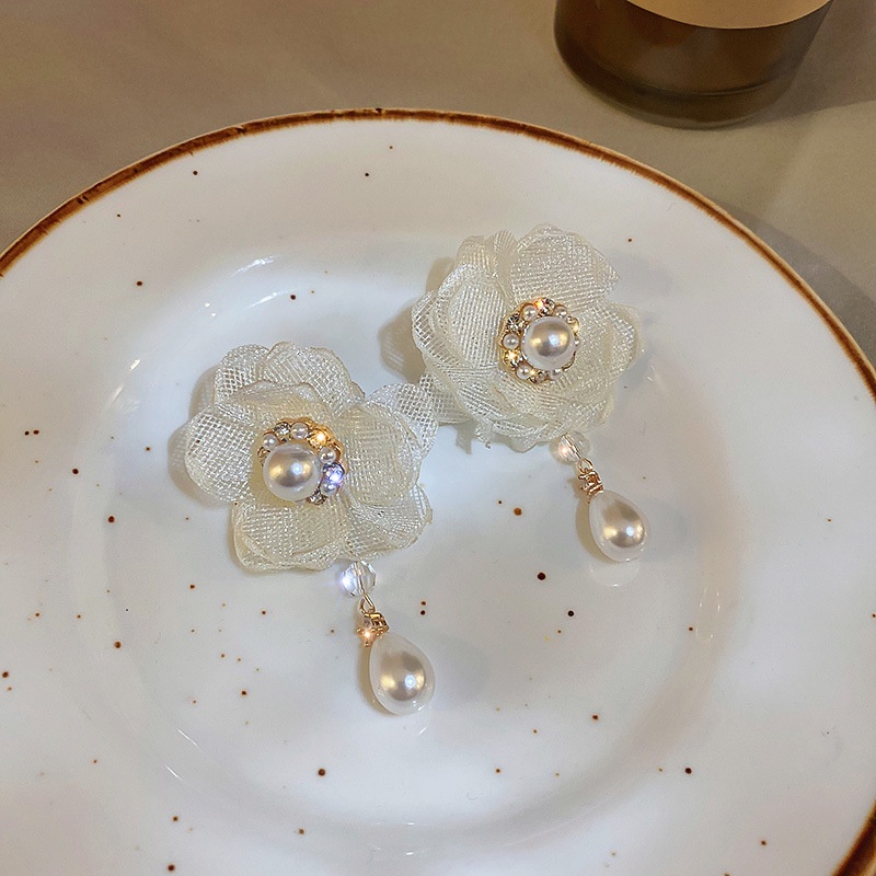 Bông Tai Bạc 925 Hình Hoa Đính Đá Ngọc Trai Phong Cách Hàn Quốc Ngọt Ngào Thời Trang