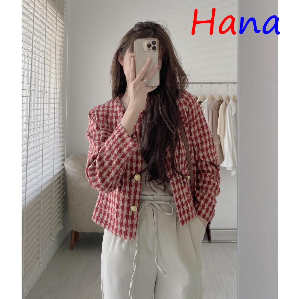 Áo dạ tweed họa tiết siêu xinh phong cách Hàn Quốc - Hana33