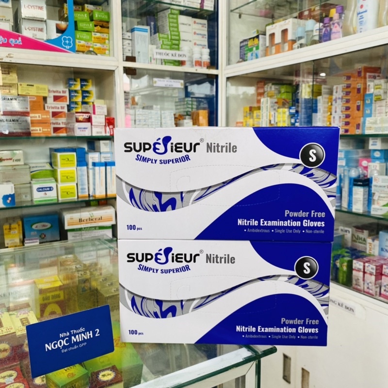 ✅ [Chính Hãng] Găng tay y tế không bột ( size S )nitrile Superieur (hộp 100 cái), bao tay y tế đen, găng tay đen đa năn