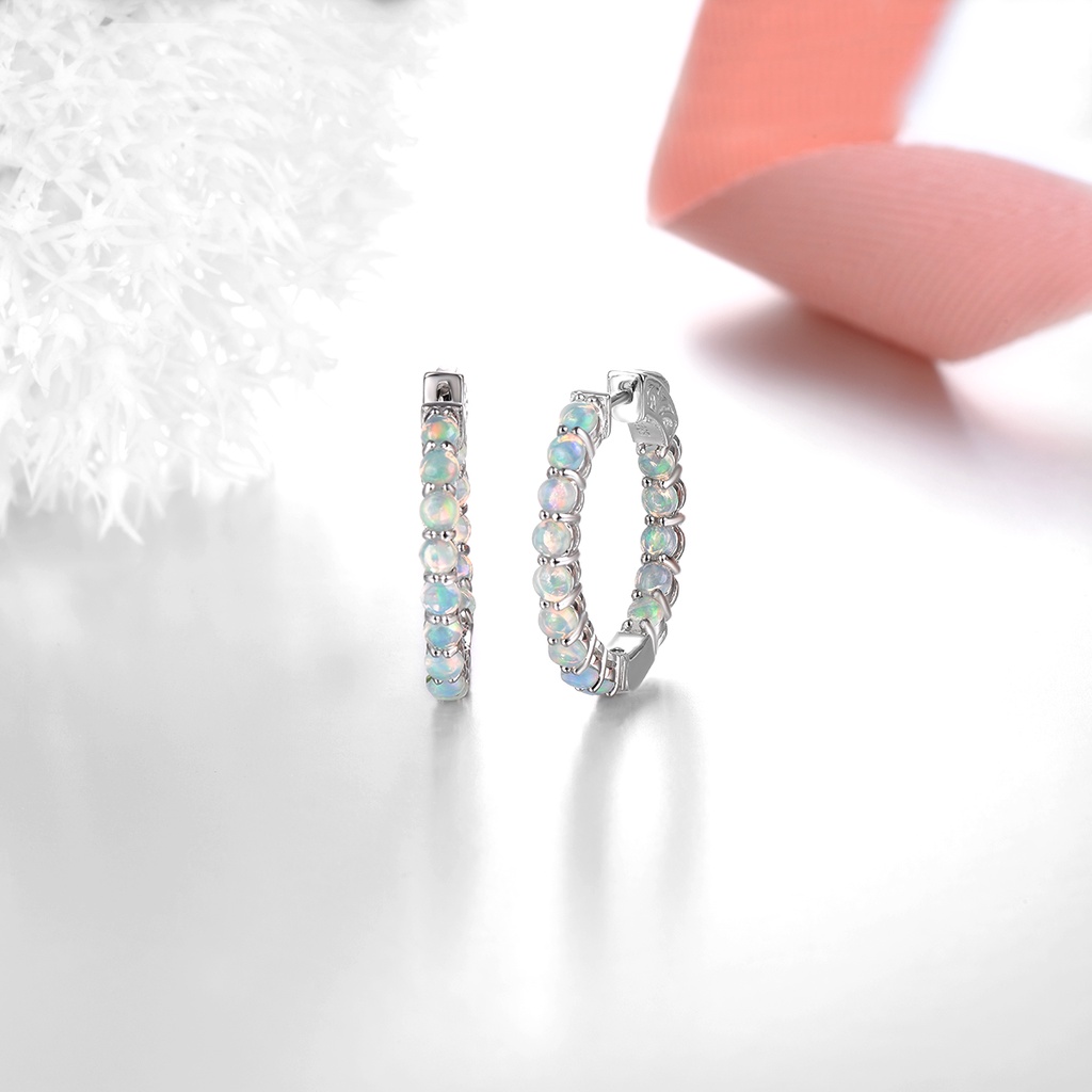Khuyên Tai Bạc 2.3 Carats Opal Tự Nhiên Nhiều Màu Phong Cách Giáng Sinh Cho Nữ