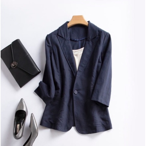 Áo vest linen nữ tay lỡ cổ 2 ve ngóc trẻ trung, thời trang thu đông 2021