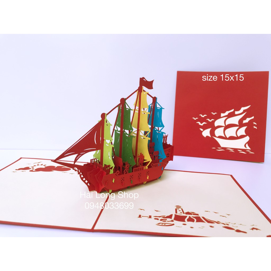 Thuyền 9 ( 4 cánh nhiều màu ) - Boat - Thiệp 3D