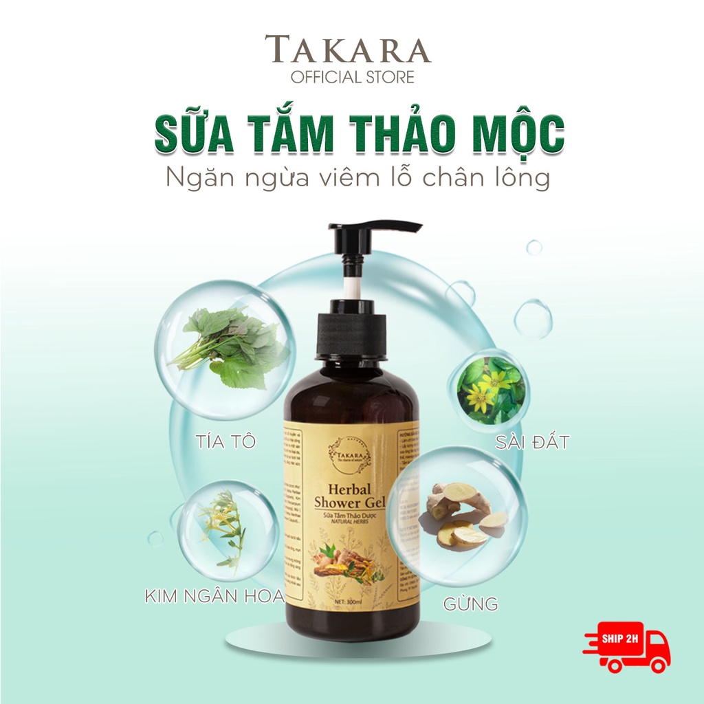 Sữa tắm thảo mộc Takara ngăn ngừa viêm lỗ chân lông, sạch bả nhờn và sáng da với thành phần 100% thảo dược tự nhiên