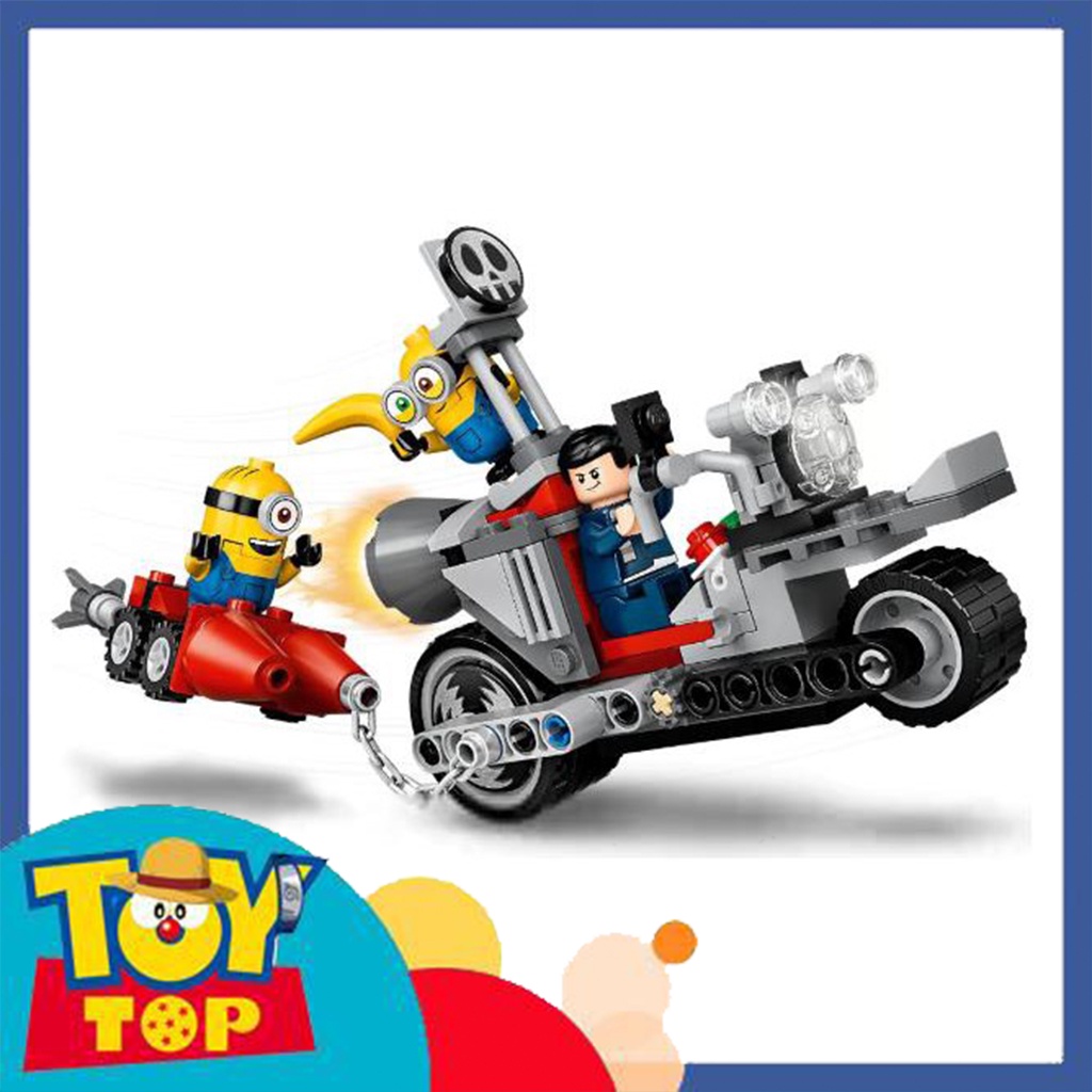 Đồ chơi lắp ráp Minions Unstoppable Bike Chase xe máy tốc độ mini Gru Bob Stuart xếp hình No. 81888 mô phỏng 75549