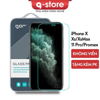 Kính cường lực iPhone Xs, XsMax, 11 Pro, 11 Promax hãng Gor, Trong suốt không viền đen, Tặng kèm phụ kiện dán