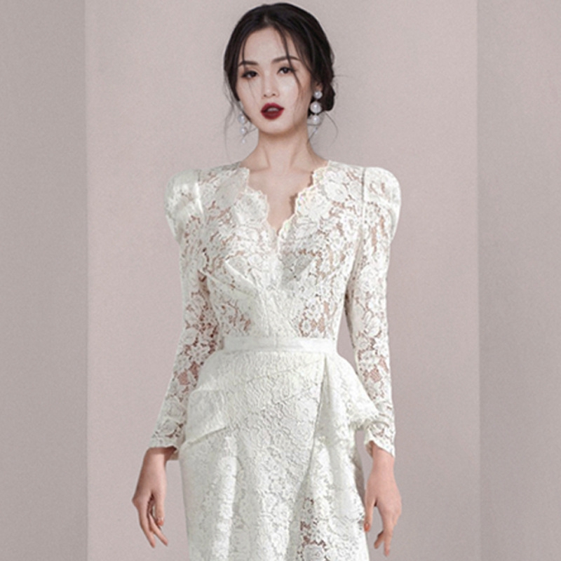 Đầm Tay Phồng Phối Ren Phong Cách Hàn Quốc Dành Cho Nữ