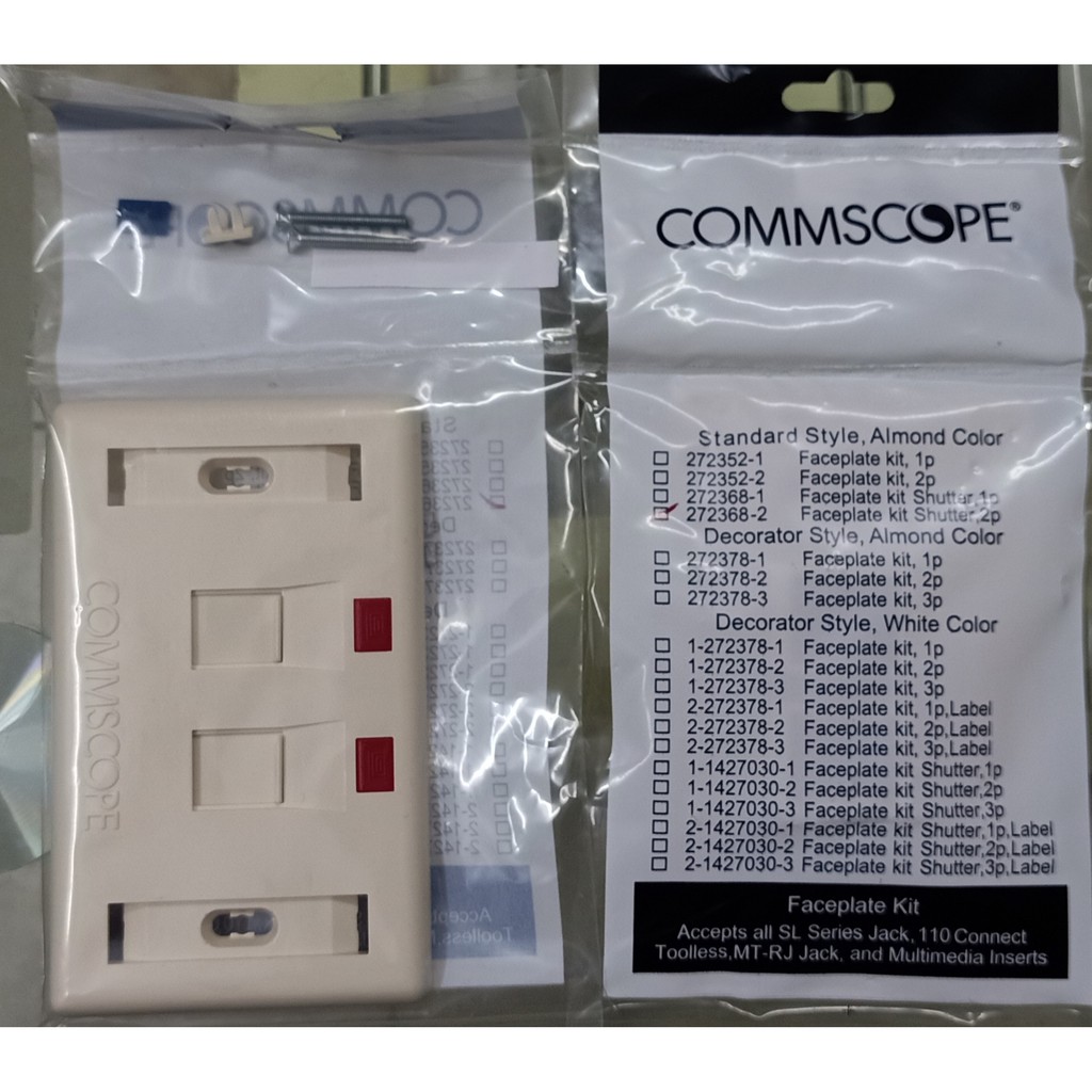 Mặt nạ AMP 2 port cho cáp Cat5e & Cat6 (Commscope) chính hãng 0-0272368-2