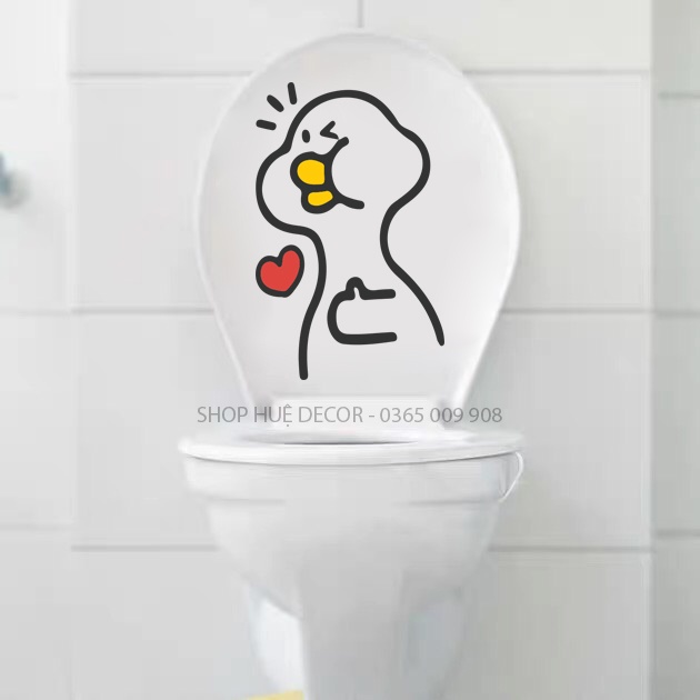 Miếng dán decal dán bồn cầu Vịt đen trắng sẵn keo, chống nước siêu bền