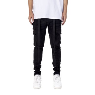 Quần jean nam cargo túi hộp cao cấp FNOS CR1 màu đen kèm dây form slimfit jean thun co giãn