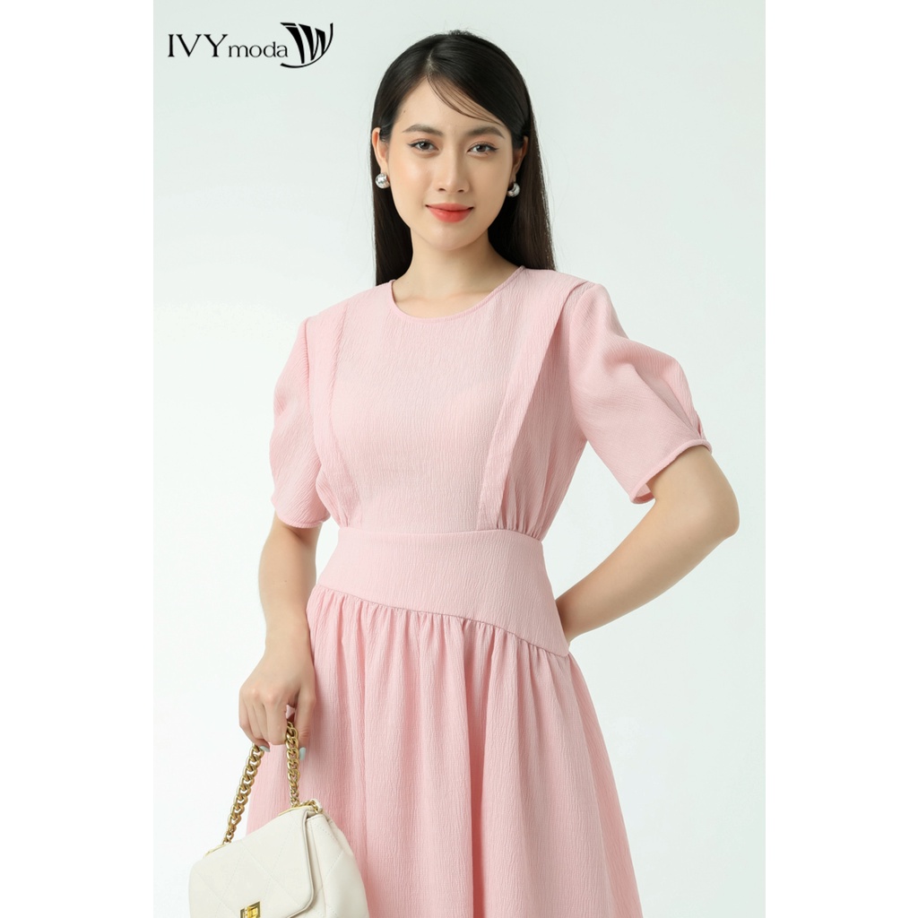 Đầm xòe hạ eo cổ tròn IVY moda MS 48M7546