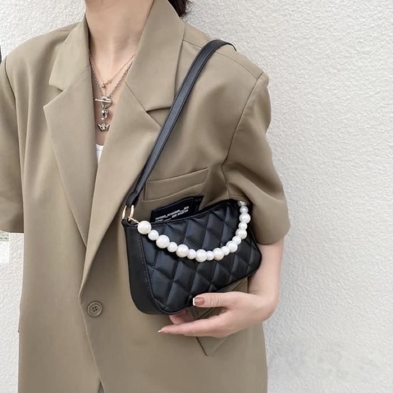 Túi kẹp nách trần ô kèm dây ngọc chất da cao cấp đựng vừa điện thoại