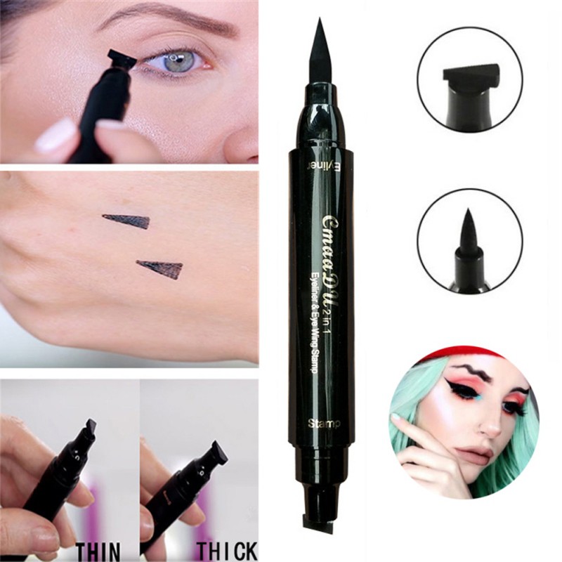 1x Stamp Eyeliner Double Head Stamps Makeup Black Quick Dry Liquid Eyeliner Pencil | BigBuy360 - bigbuy360.vn