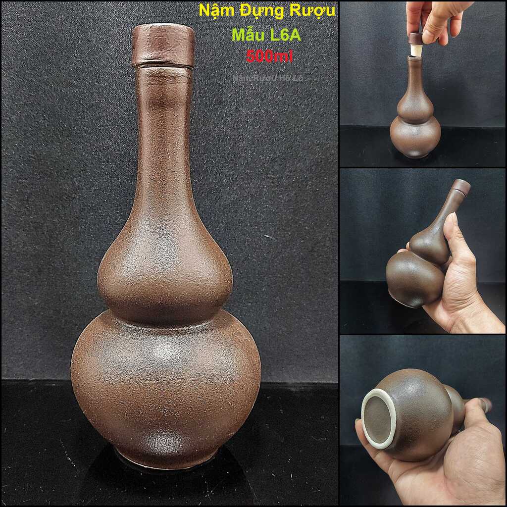 Bình Rượu Gốm Bát Tràng 350ML cao cấp mẫu hồ lô màu nâu nhám - Nậm Đựng Rượu chất lượng (L6A)