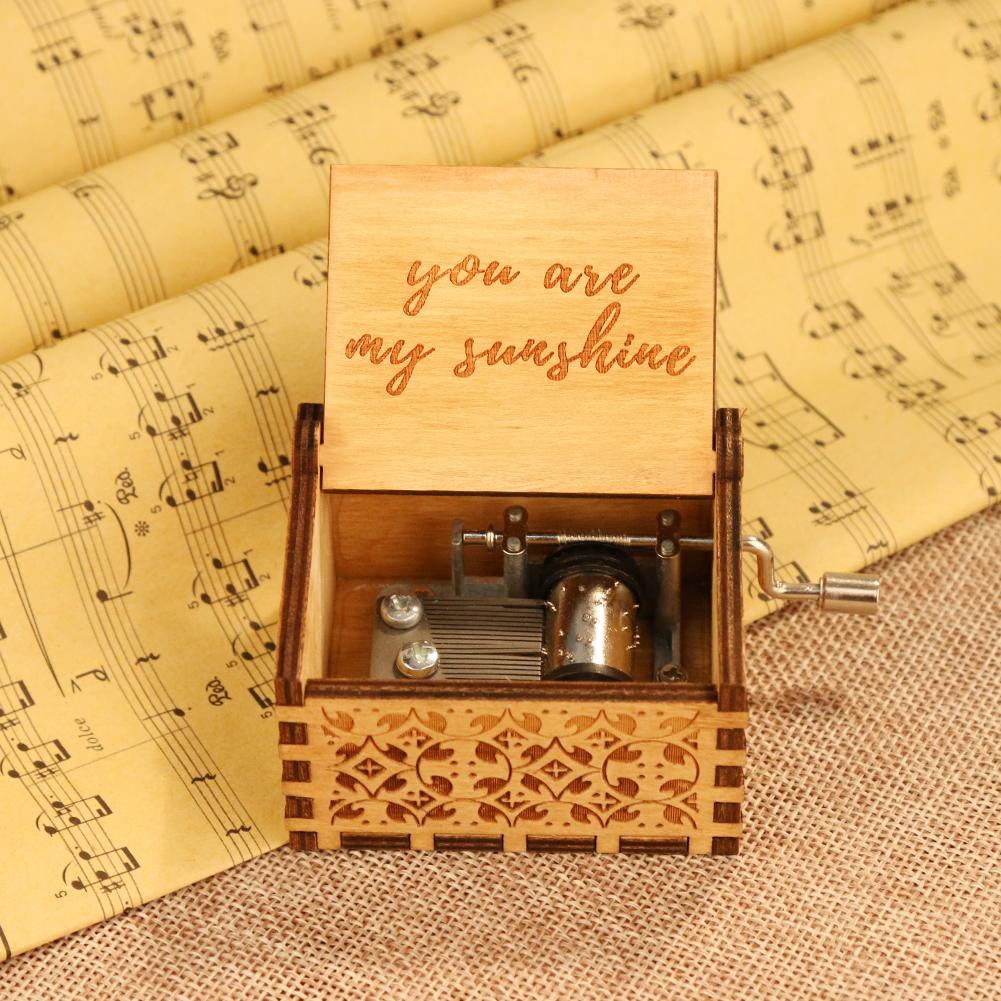 Mikolot Wooden Music Box - Retro Hand Crank Classic Carved Wood Musical Box Ornament Gift for Day