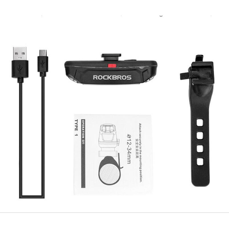 Đèn Hậu LED Rockbros Cho Xe Đạp MTB Có Thể Sạc Lại Cổng USB Siêu Sáng Màu Đỏ 15 * 80 * 23mm