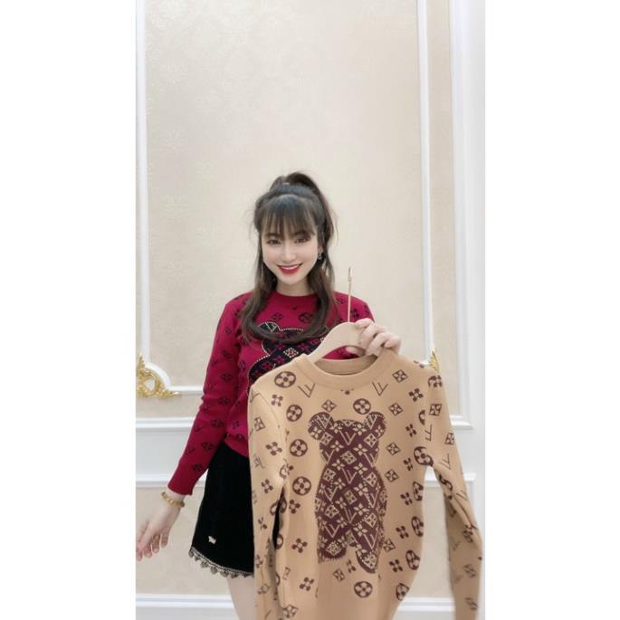 Áo len nữ, áo len gấu nữ cổ tròn họa tiết dễ thương chất len mềm mịn đầy vừa phải len tay bo mặc gọn hàng quảng châu xịn | BigBuy360 - bigbuy360.vn