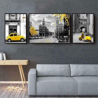 Bộ 3 tranh canvas phong cảnh châu âu kèm khung nhựa composite 2cm khách có thể thay đổi màu khung