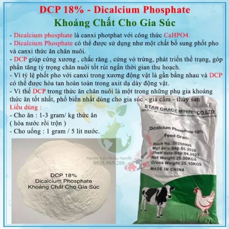 1kg - Dicalcium Phosphate Khoáng chất bổ sung cho gia súc , gia cầm , thủy sản # DCP 18 % 1kg