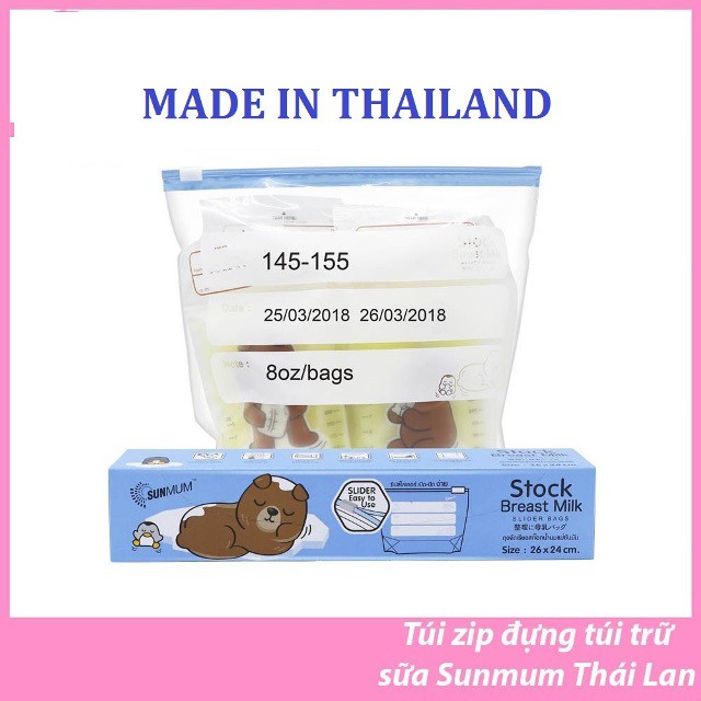 5 - 10 túi zip bảo quản sữa và thức ăn cao cấp Sunmum (Made in Thailand)