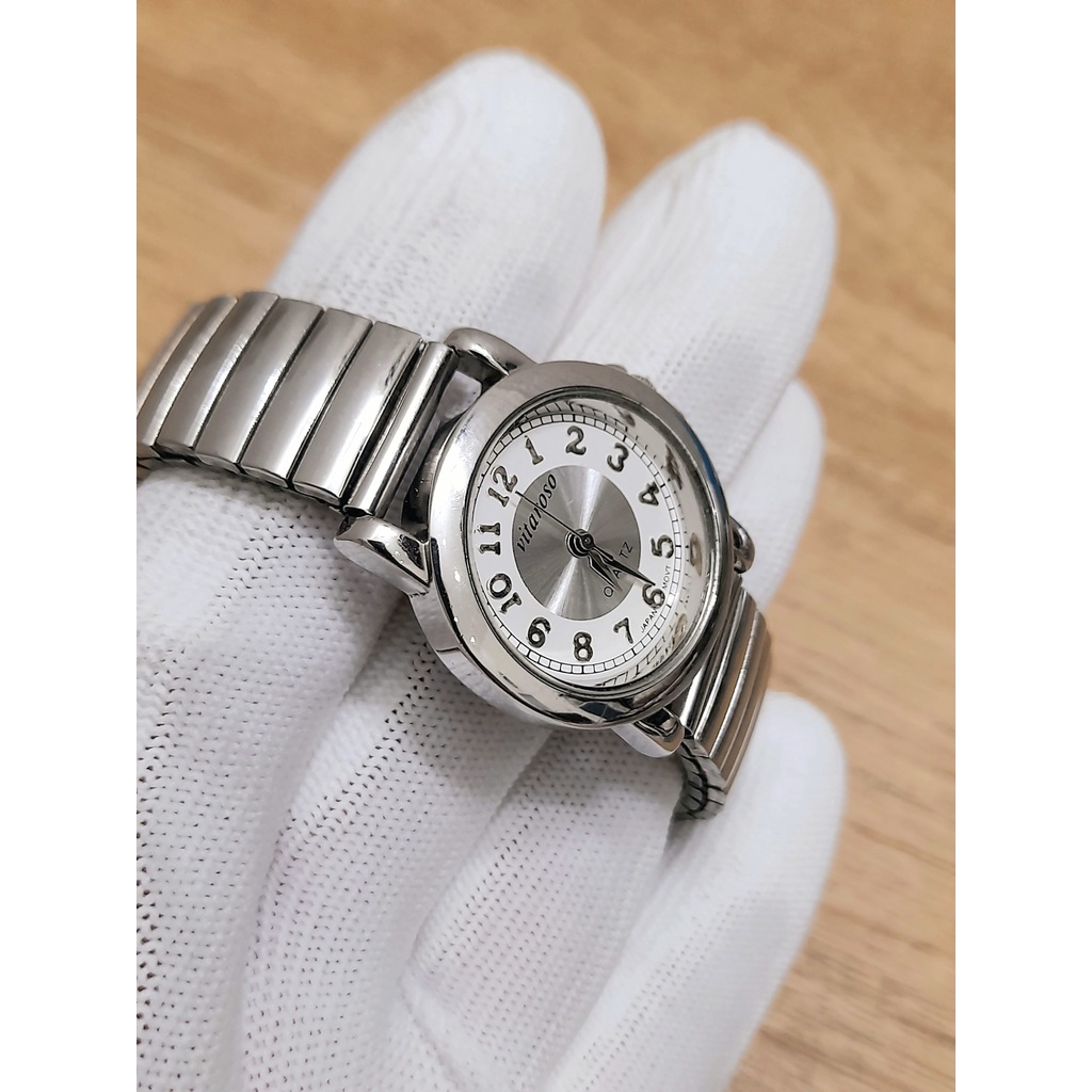 Đồng hồ nữ Vitaroso hàng si Nhật dây chun full màu bạc