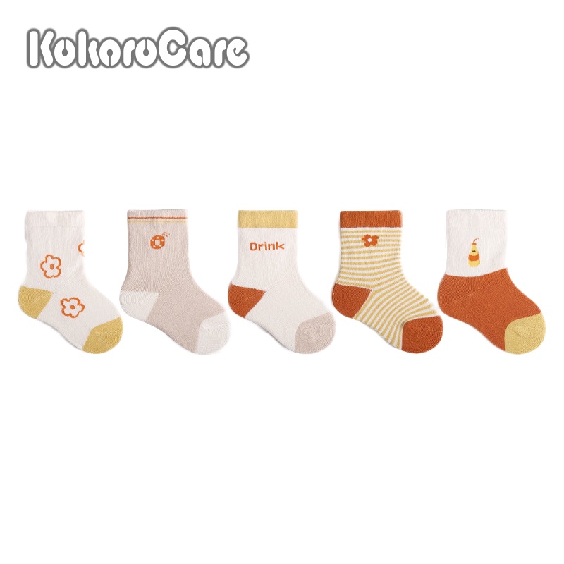 Set 5 đôi vớ KOKOROCARE cotton cổ vừa thoáng khí in hoa dễ thương thời trang thu đông 2022 cho bé 0-8 tuổi size S/ M/ L