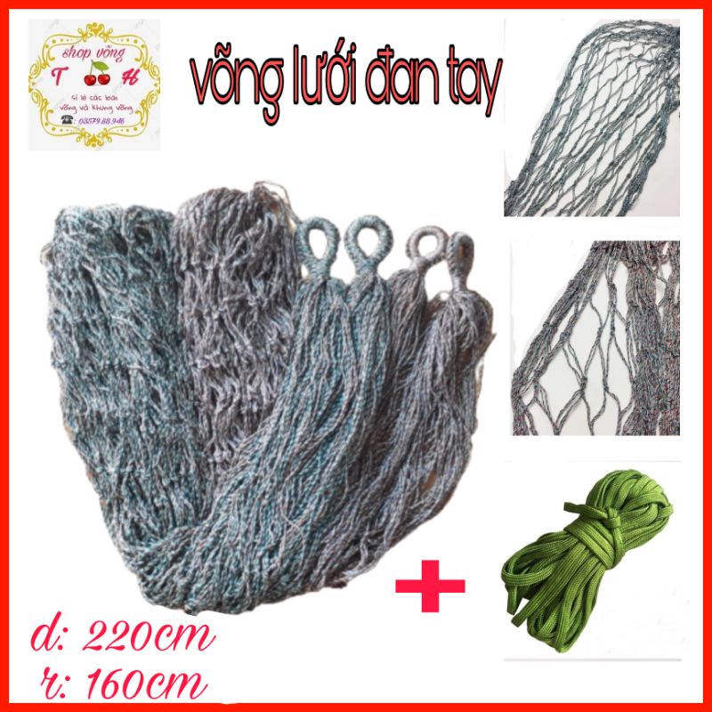 Võng Lưới Treo Ngoài Trời kèm 3 mét Dây Dù, Võng Dù Đan Tay, Võng Đan Dây Dù,