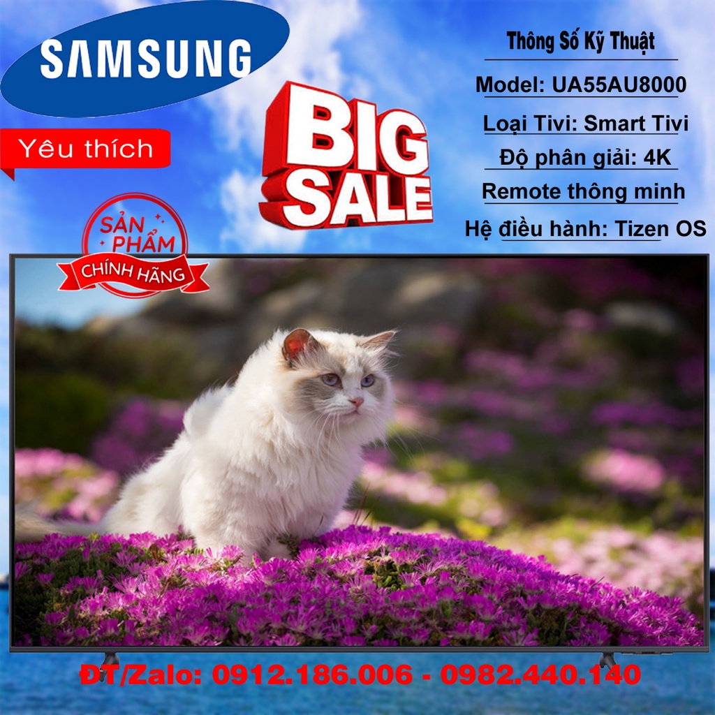 Smart Tivi Samsung 4K 55 inch UA55AU8000 - Hàng Chính Hãng (Liên hệ với người bán để được tư vấn thêm)