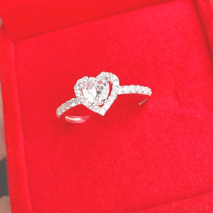 Nhẫn nữ bạc ta mặt trái tim đính đá - Trang sức bạc Evasilver